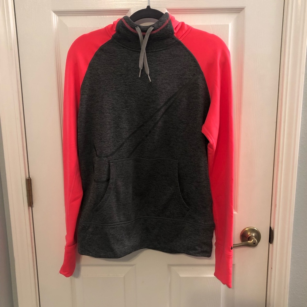 Neon Pink & Grey Nike Therma-Fit Mock Neck Hoodie